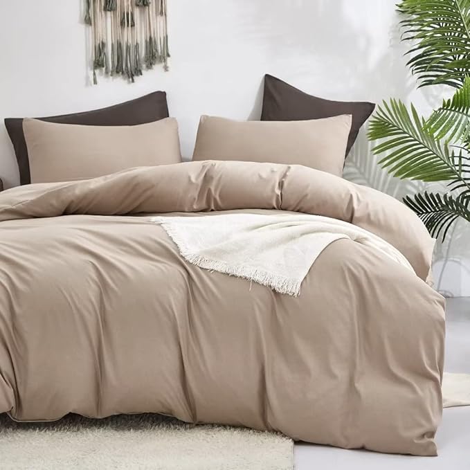 CLOTHKNOW Khaki Full Size Comforter Sets Taupe Bedding Comforter Sets All Season Soft Tan Comforter Beige Coffee Comforter with 2 x Pillow Cases