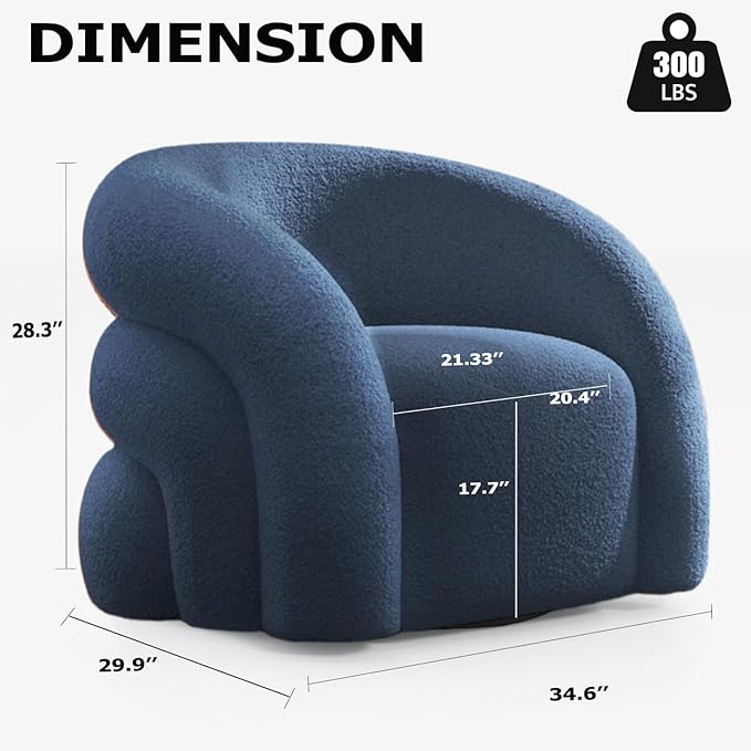34.6" W Mordern Swivel Accent Chair,Sherpa Round Upholstered Boucle 360° Swivel Armchair for Living Room,Comfy No Assembly Sofa Chair for Bedroom Reading Apartment Lounge(Navy Blue)