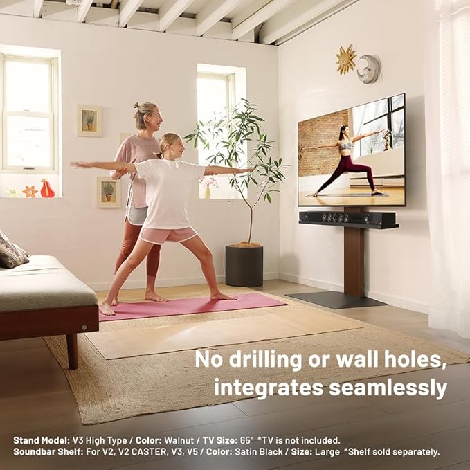 WALL V3 High Type | Sleek 32-80 Inch Universal Ultra Thin TV Stand | White Oak | for Living Room and Bedroom, Space Saving, Adjustable Mount, No Drill, Japan-Engineered Design