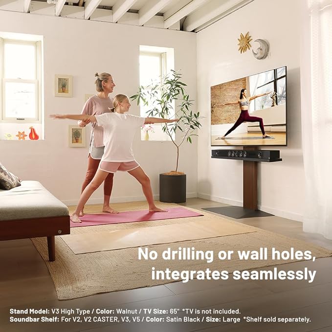 WALL V3 Low Type | Sleek 32-80 Inch Universal Ultra thin TV Stand | Walnut | for Living Room and Bedroom, Space Saving, Adjustable Mount, No Drill, Japanese Design & Engineering