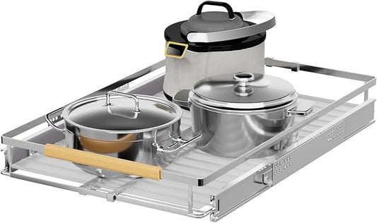 Expandable Pull Out Cabinet Organizer,Adjustable Width W:12.2”-18.5” x D:22.5”,Stainless Steel Gliding Cupboard Shelf,Heavy Duty Slide Out Wire Storage Drawer for Pantry,Closet,Under Sink