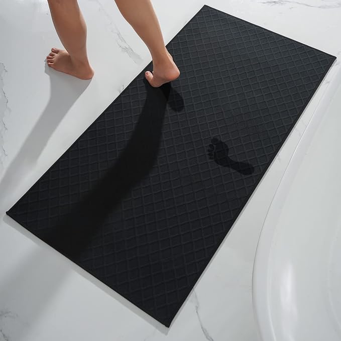 AMOAMI Bath-Mat, Ultra Thin Bathroom Mat Runner Rug, Rubber Backed Bath Mats for Bathroom Non Slip, Absorbent Bath Rug for Bathroom Floor, Shower, Sink 2'x 4'(24" x 47") Black