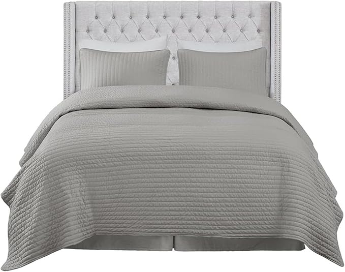 Madison Park Amelia Upholstered Headboard | Nail Head Trim Wingback Button Tufted | King, Grey