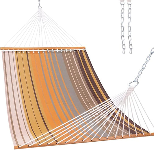 Lazy Daze Hammocks Quick Dry Hammock with Spreader Bar 2 Person Double Hammock with Chains Outdoor Outside Patio Poolside Backyard Beach 450 lbs Capacity, Coffee Stripes