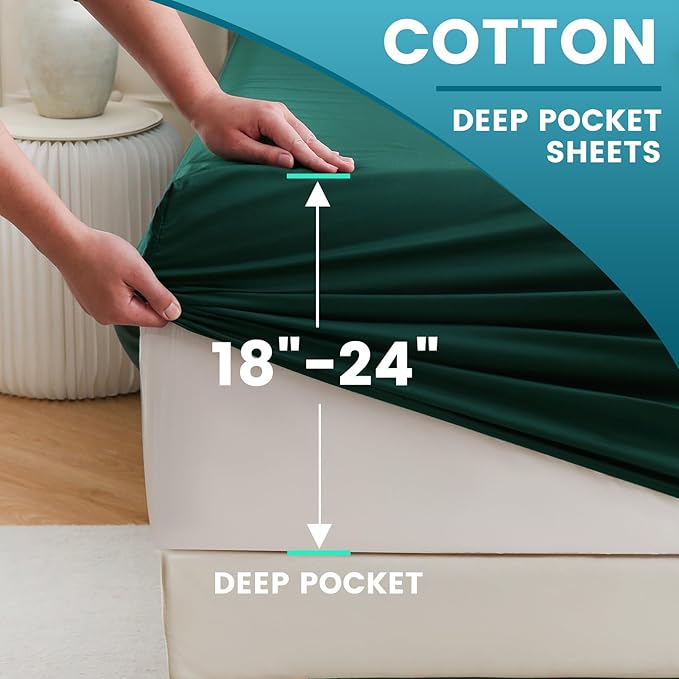 Bedlifes King Sheet Set, Extra Deep Pocket 18-24 Inches,1000Thread Count 100% Egyptian Cotton, Soft and Breathable Sateen 4-Piece,Dark Green