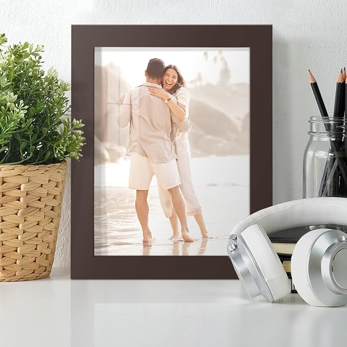 Renditions Gallery 6x8 inch Picture Frame High-end Modern Style, Made of Solid Wood and High Definition Glass Ready for Wall and Tabletop Photo Display, Brown Frame