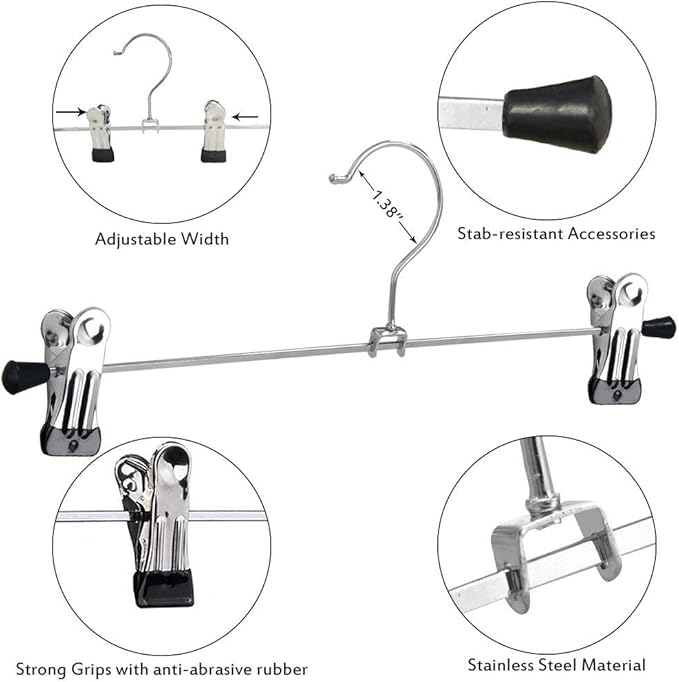 NORTHERN BROTHERS Pants Hangers 50 Pack, Skirt Hangers with Clips Shorts Hanger Closet Heavy Duty Clothes Hangers for Trousers Shirt Jeans Slim Hangers for Women Men