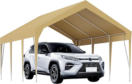 10x20FT Heavy Duty Carport Canopy with Sturdy Frame, Portable Waterproof and UV-Resistant Garage Shelter, Adjustable Height for Car, Boat, Outdoor Storage and Parties Yellow