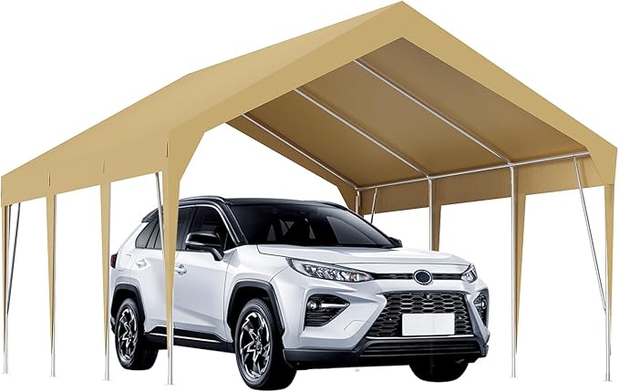 10x20FT Heavy Duty Carport Canopy with Sturdy Frame, Portable Waterproof and UV-Resistant Garage Shelter, Adjustable Height for Car, Boat, Outdoor Storage and Parties Yellow