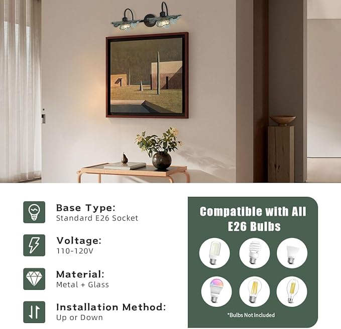 Black Wall Sconce 2 Light Bathroom Vanity Light Over Mirror, Modern Wall Light Fixture with Dark Glass Shade mid Century Wall Sconce Bedroom Wall sconces for Bedroom Hallway Living Room