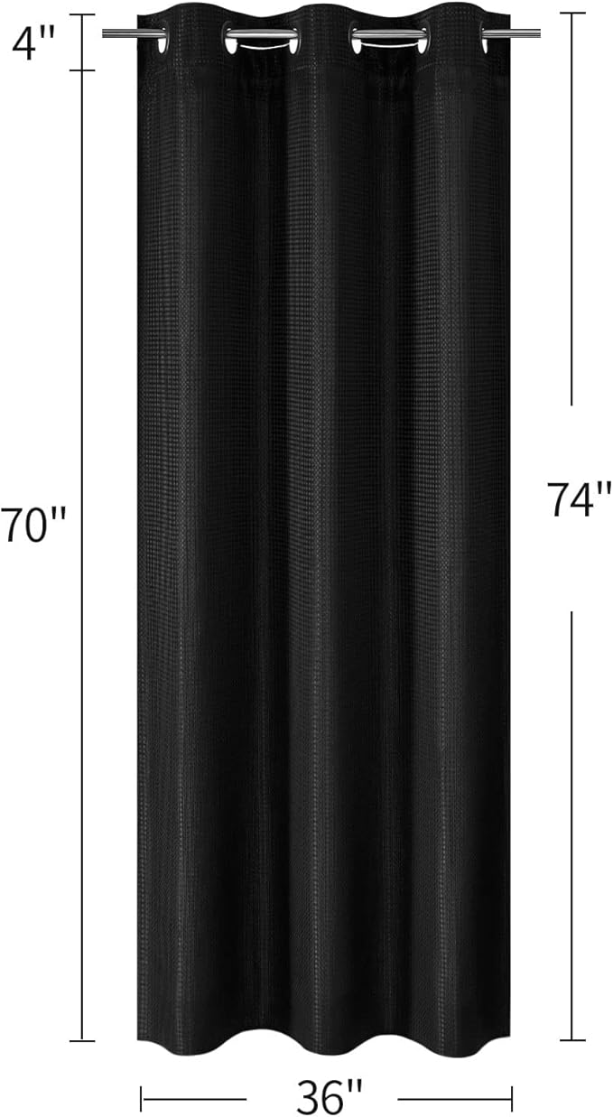 MitoVilla Black Waffle Small Stall Shower Curtain 36 x 74, No Hooks Required Half Size Narrow Fabric Cloth Shower Curtain Set with Snap-in Liner for Modern Bathroom Decor