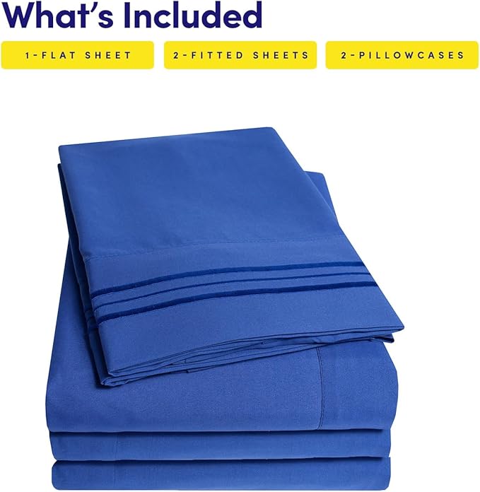 1500 Supreme Collection Extra Soft Split King Sheets Set, Royal Blue - Luxury Bed Sheets Set with Deep Pocket Wrinkle Free Bedding, Over 40 Colors, Split King Size, Royal Blue