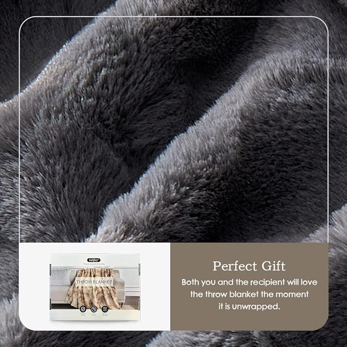 Krifey Oversized Faux Fur Blanket, Super Soft Cozy Blanket, Luxury Fluffy Throw Blanket Fuzzy Bed Throw Gray 60" x 80"