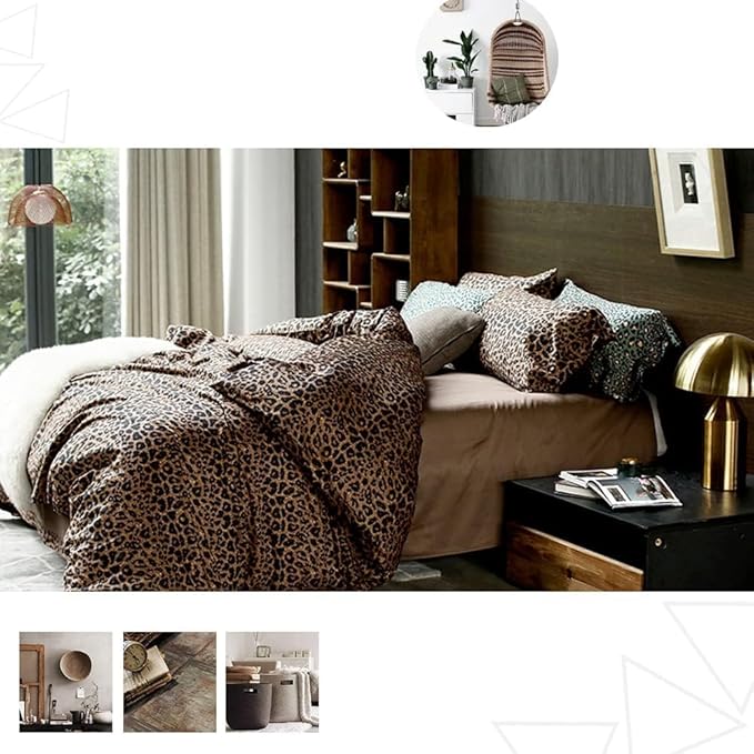 mixinni Animal Cheetah Comforter Set King 3 Pieces Leopard Print Comforter Sexy Soft Fluffy Brown/Black Floral Printed Pattern Bed Set with 2 Pillowcases for All Season-King Size