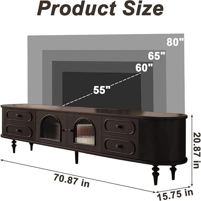 TV Stand for TVs up to 80 Inch, Modern Entertainment Center with Storage Cabinet and 4 Drawers, TV Media Console Table, Black TV Stand for Living Room Bedroom