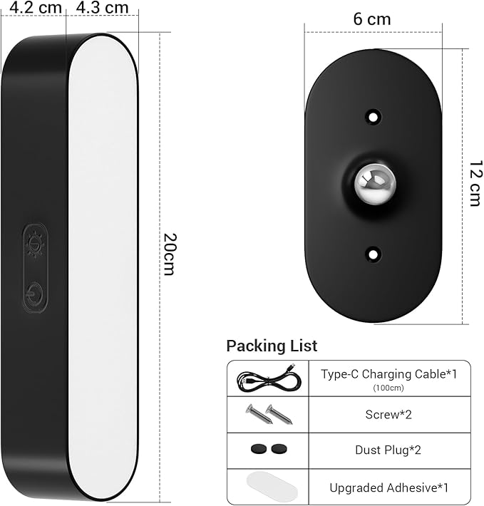 Wall Light, Wireless Battery Operated Wall Sconce for Bedroom, LED Rechargeable Wall Lamp for Paintings, 5 Colors Stick on Wall Mounted Lamp for Reading, Living Room