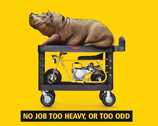 Rubbermaid Commercial Products 2-Shelf Utility/Service Cart, Small, Lipped Shelves, Ergonomic Handle, 500 lbs. Capacity, for Warehouse/Garage/Cleaning/Manufacturing