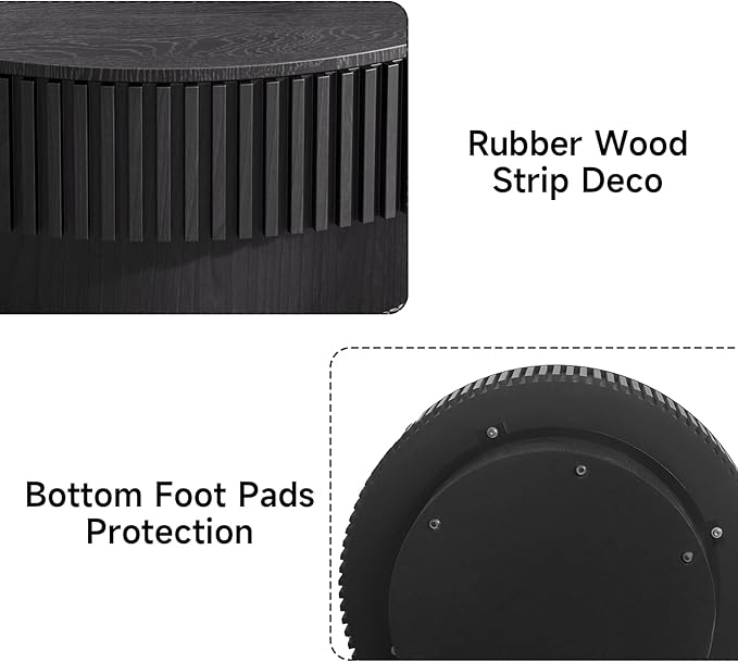 Round Coffee Table for Living Room,Fluted Drum Accent Tea Center Table with Storage,Circle Modern Coffee Tables for Small Space Office Apartment (31.5" L×31.5''W×14''H-Black)