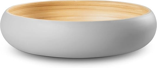 LEXA Bamboo Fruit Bowl for Kitchen Counter, 12 Inch Large & Round, Artisan Lacquered Wooden Fruit Bowl or Candy Bowl, Handcrafted Bamboo Fruit Basket for Kitchen & Home Decor (Gray)
