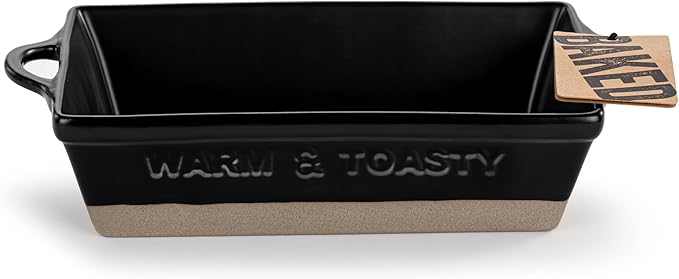 DEMDACO Gather 'Round Collection Back For More Warm & Toasty Matte Black 9 x 5 Stoneware Serving Loaf Pan Baking Dish