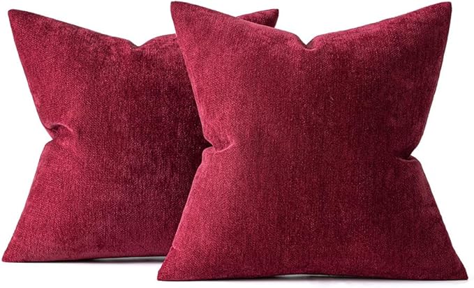 MIULEE Pack of 2 Burgundy Decorative Pillow Covers 20x20 Inch Soft Chenille Couch Throw Pillows Farmhouse Cushion Covers for Home Decor Sofa Bedroom Living Room