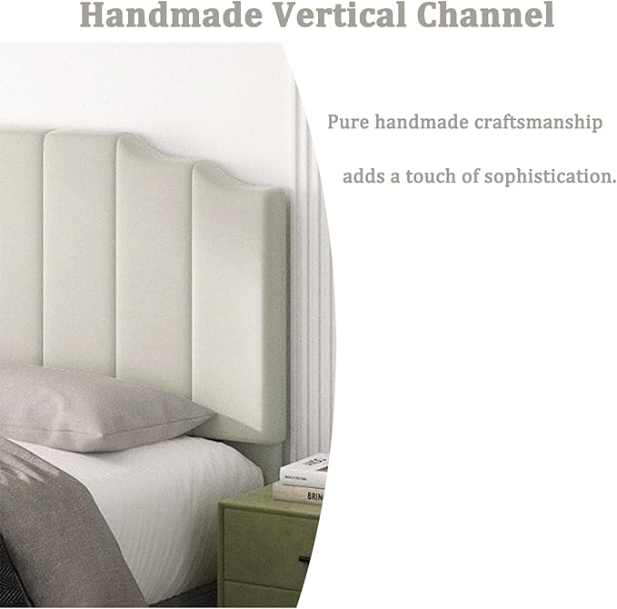 Queen Size Headboard Only, Velvet Wall Mounted Headboard Queen/Full Size for Adjustable Bed, Modern Vertical Channel Design with Curved Tufted Upholstered Head Board, Cream