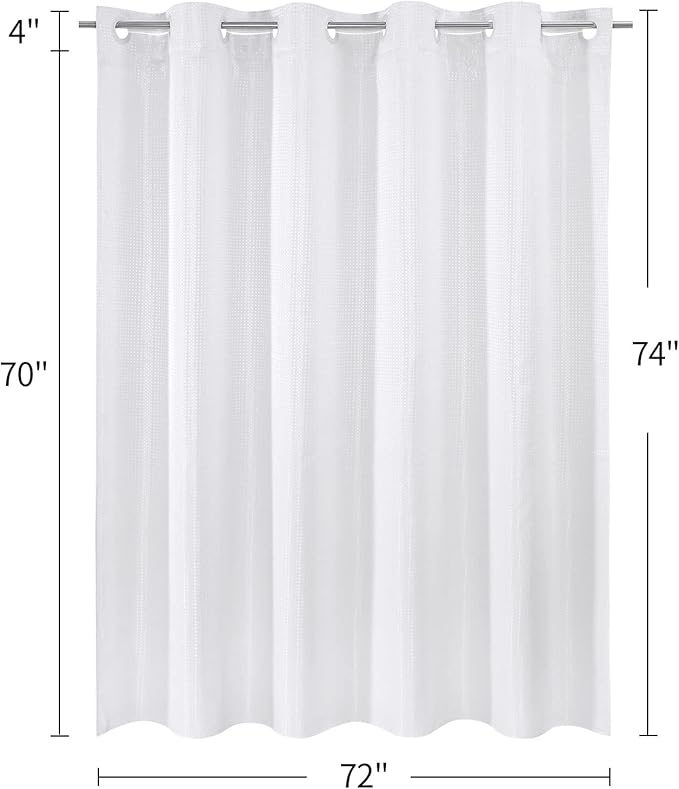 MitoVilla No Hooks Needed White Waffle Shower Curtain Set with Snap-in Liner, Modern Waffle Weave Fabric Shower Curtains for Luxury Hotel Grade Spa-Like Bathroom Decor, 72 x 74