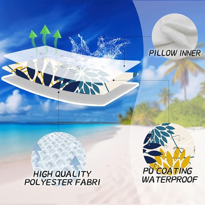 Blue Yellow Flower Pillow Covers 20x20 Inch Set of 2 Outdoor Throw Pillows Outdoor Waterproof Decor for Living Room Sofa Patio Funiture Garden Floral Polyester Pillow Covers 01P20