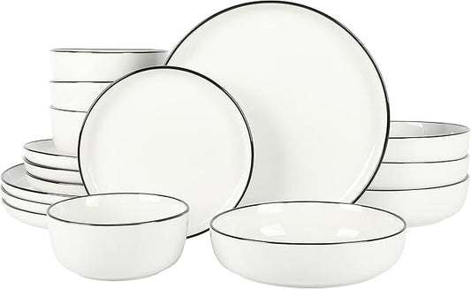 Gibson Home Oslo 16 Piece Porcelain Dinnerware Set,White w/Black Rim Rim, Service for 4 (16pcs)