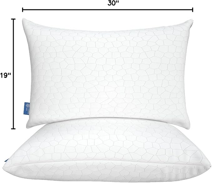 QUTOOL Cooling Pillows for Sleeping 2 Pack, Shredded Memory Foam Bed Pillows Queen Size Set of 2, Cool Gel Pillow for Hot Sleepers Adjustable Firm Pillow for Side, Back and Stomach Sleepers Supportive