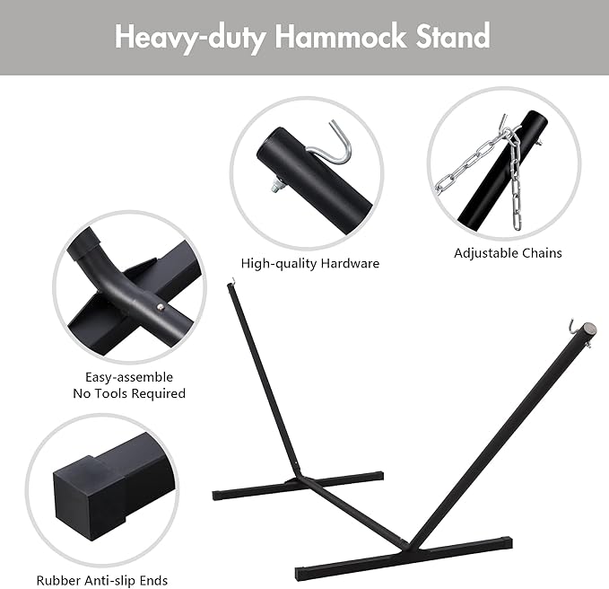 ANOW Double Hammock with Stand 12FT, Heavy Duty Hammocks with Stand for Outdoors, 450 LBS Weight Capacity, Light Gray