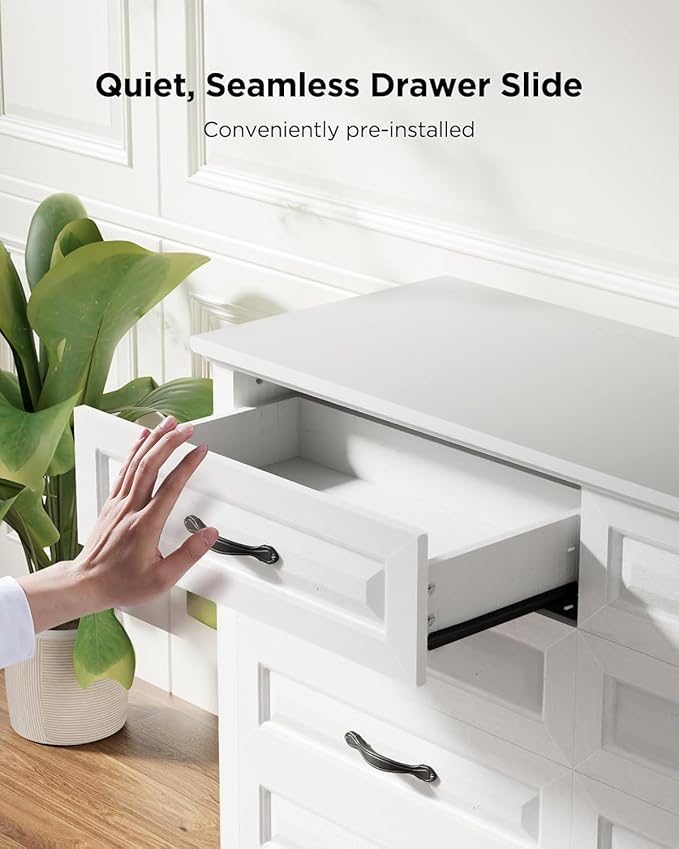 Pipishell White 8 Drawers Dresser for Bedroom, 47" Wide Wood Rustic Chest of Drawers with Bar Handles, Farmhouse Storage Dressers Organizer for Bedroom, Living Room, Hallway, White