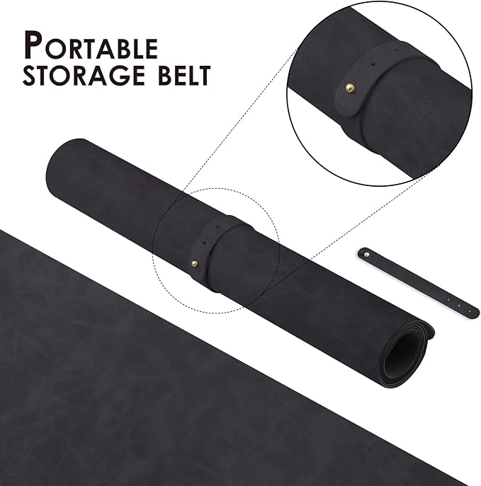 Distressed Leather Desk Mat - Non-Slip PU Desk Pad for Office and Home - Desk Organization and Accessories - Ideal for Large Mouse Pad and Desk Mats on Top of Desks(Charcoal Black,36"x 17")