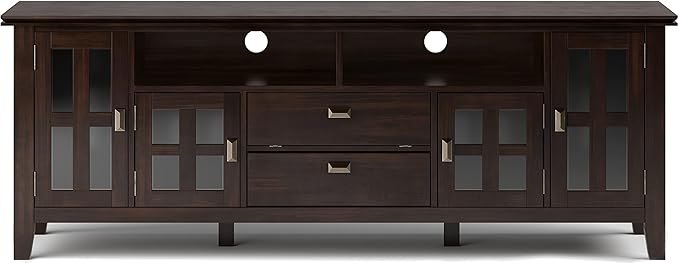 SIMPLIHOME Artisan SOLID WOOD 72 inch Wide Transitional TV Media Stand in Tobacco Brown For TVs up to 80 inches for the Living Room and Entertainment Center