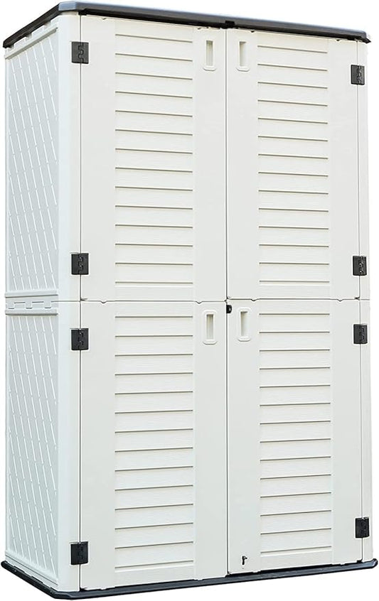 Kinying Outdoor Storage Cabinet, Vertical Storage Shed Perfect to Store Patio Furniture, Garden Tools Accessories,Bike,Beach Chairs and Lawn Mower, 4x2.5 Feet off-white-02B