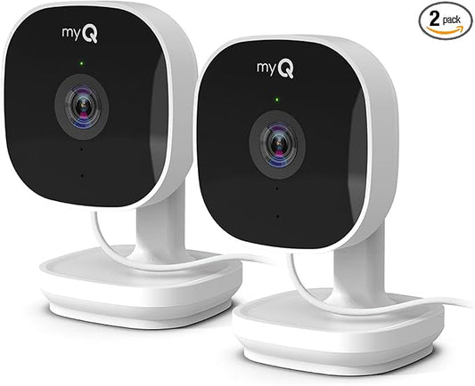 Chamberlain myQ Smart Indoor Security Camera – 1080p HD Video, Night Vision, Motion Detection, Wi-Fi, Two-Way Audio, Smartphone Control, 2 Pack