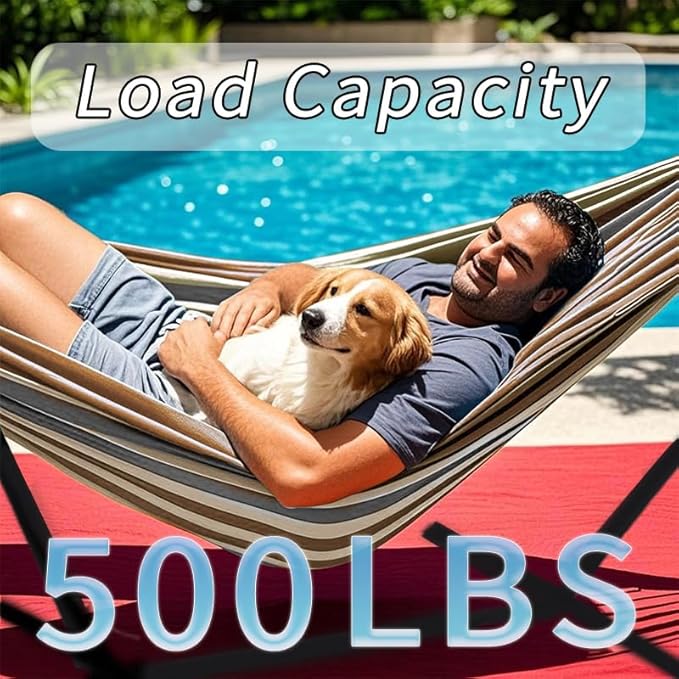 Double Hammock, Heavy Duty Portable, 500 lb Weight Capacity, Perfect for Both Indoors and Outdoors, 2 Person Hammock with Carrying Bag, Coffee