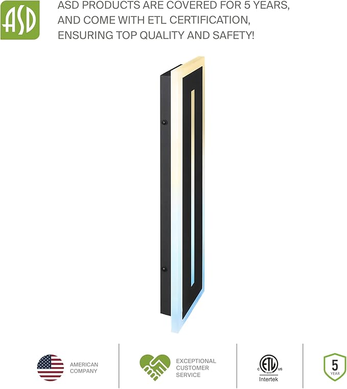 ASD LED 36" Long Wall Mount Light Fixture, Outdoor & Indoor Linear Sconce | 3CCT, Dimmable, Waterproof, Anti-Rust, ETL Listed | 30W 1850LM 3000-5000K 100-277V | Exterior Porch Lighting | Black