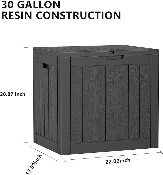 30 Gallon Outdoor Storage Box Waterproof, UV Resistant Outdoor Deck Box, Resin Lockable Deck Boxes for Garden Tools Equipment and Cushions (Striped Black)