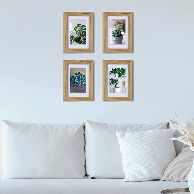 Egofine 4x6 Picture Frame Made of Solid Wood with Plexiglass, Display Pictures 3.5x5 with Mat or 4x6 Without Mat for Tabletop and Wall Mounting, Carbonized Brown