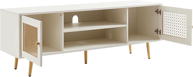 Modern TV Stand for Living Room, Media Console, Entertainment Center with Storage Cabinets for TVs up to 65", Off White