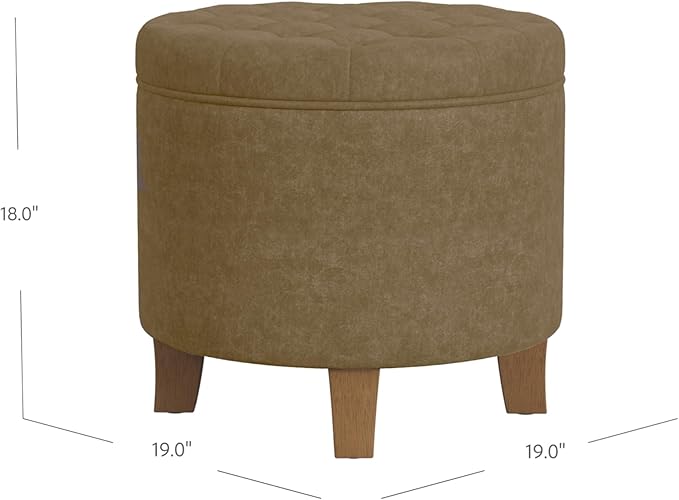 HomePop Home Decor | Upholstered Round Velvet Tufted Foot Rest Ottoman | Ottoman with Storage for Living Room & Bedroom | Decorative Home Furniture, Mocha Velvet