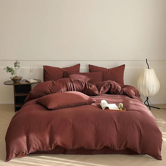 Luxlovery Brick Red Comforter Set California King Dark Rust Bedding Comforter Set Solid Blackish Red Soft Breathable Blanket Quilts 3 Piece Bedding Set for California King Bed
