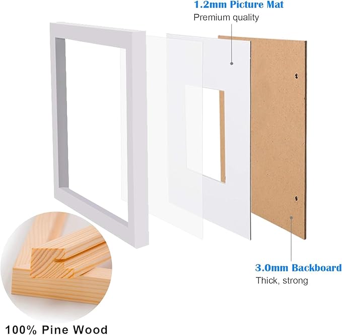 Egofine 22x28 Solid Wood Picture Frame, Made of Solid Wood Covered by Plexiglass 18x24 with Mat 22x28 without Mat, Poster Frame for Wall Mounting Hanging Photo Frame Vertically or Horizontally, White