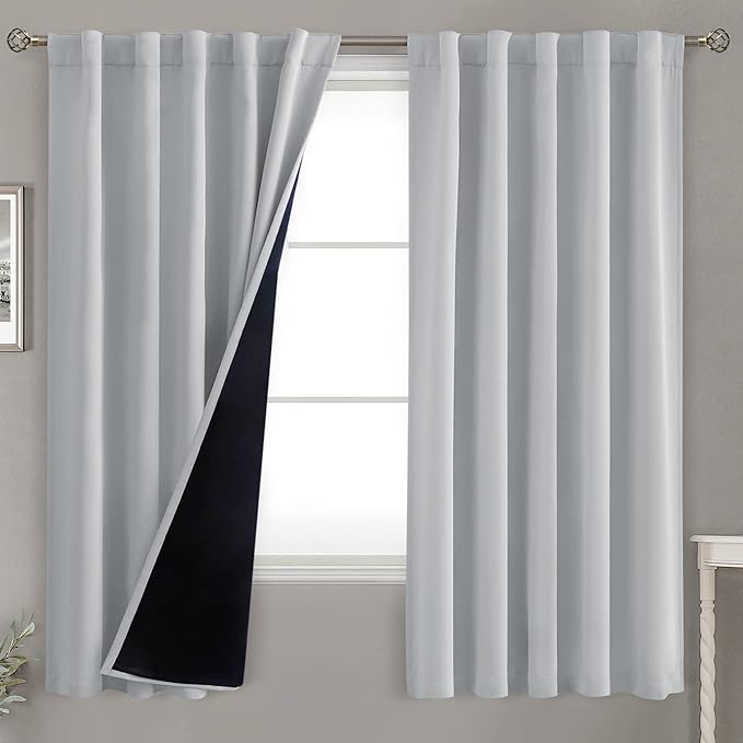 BGment Light Grey Blackout Curtains for Bedroom with Reducing Noise Liner, Insulating Curtains Rod Pocket and Back Tab Double Layer Full Room Darkening Window Curtain, 2 Panels, Each 42 x 63 Inch