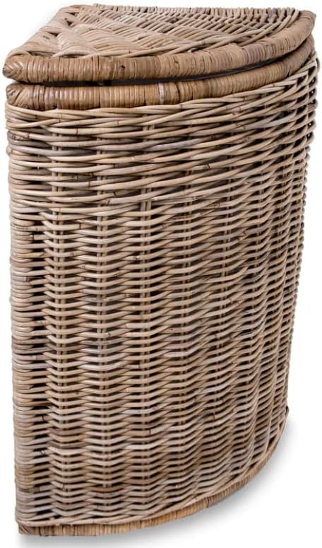 The Basket Lady Corner Wicker Laundry Hamper, 15 in L x 15 in W x 28 in H, Serene Grey…