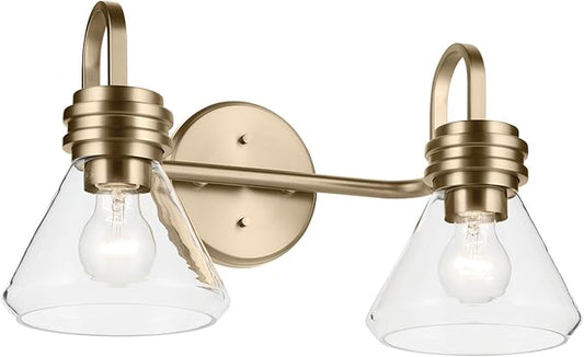 Kichler Farum 19.25" 2-Light Vanity Light with Clear Glass in Champagne Bronze, for Vanity, Jack & Jill Layout, Over a Mirror, (19.25" W x 9.5" H), 55154CPZCLR