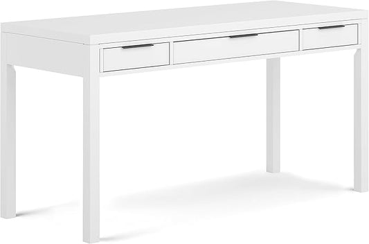 SIMPLIHOME Hollander Desk - 60-Inch Wide Solid Wood Writing Desk in White, Contemporary Home Office Computer Table for Workspace or Study with 2 Drawers and Flip-Down Keyboard Tray