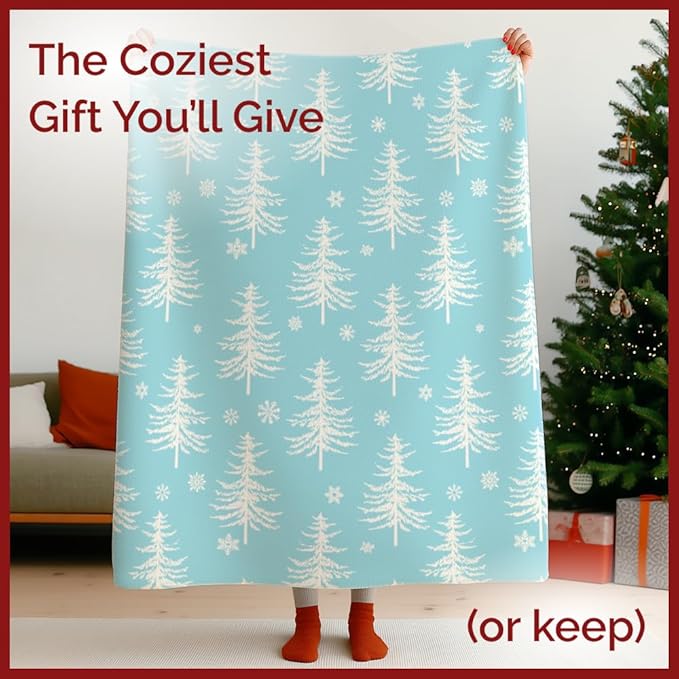 Christmas Sherpa Blanket Throw Size - Reversible Sherpa Fleece Blanket - Super Soft Double Sided Throw for Bed, Sofa, Couch - Thick, Cozy & Plush - Xmas Winter Bedding - Christmas Snowflakes, 50x60