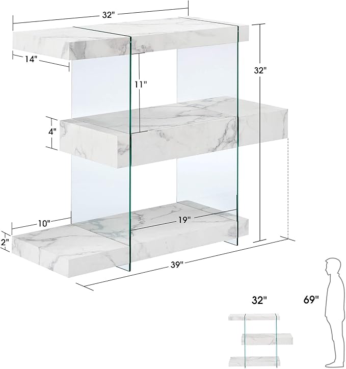 ivinta Glass Console Table with Storage Shelves, 3-Tier Modern Entryway Table with Hidden Drawer for Living Room Hallway or Entrance, 5104 (White, 39")